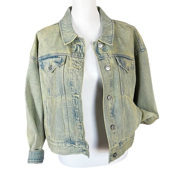 Madewell Denim Jacket Womens L Oversized Distressed Jean Jacket New - Picture 1 of 8